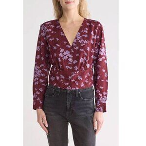 Madewell Womens Long Sleeve V Neck Blouse Size L Floral Print